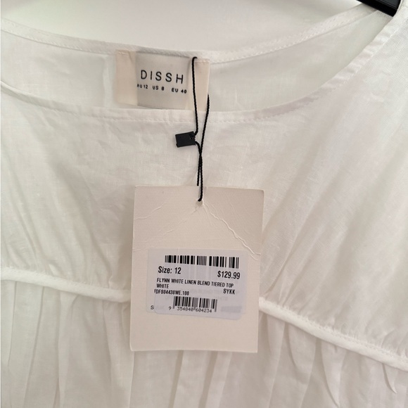 DISSH- FLYNN WHITE LINEN BLEND TIERED TOP - Picture 4 of 5